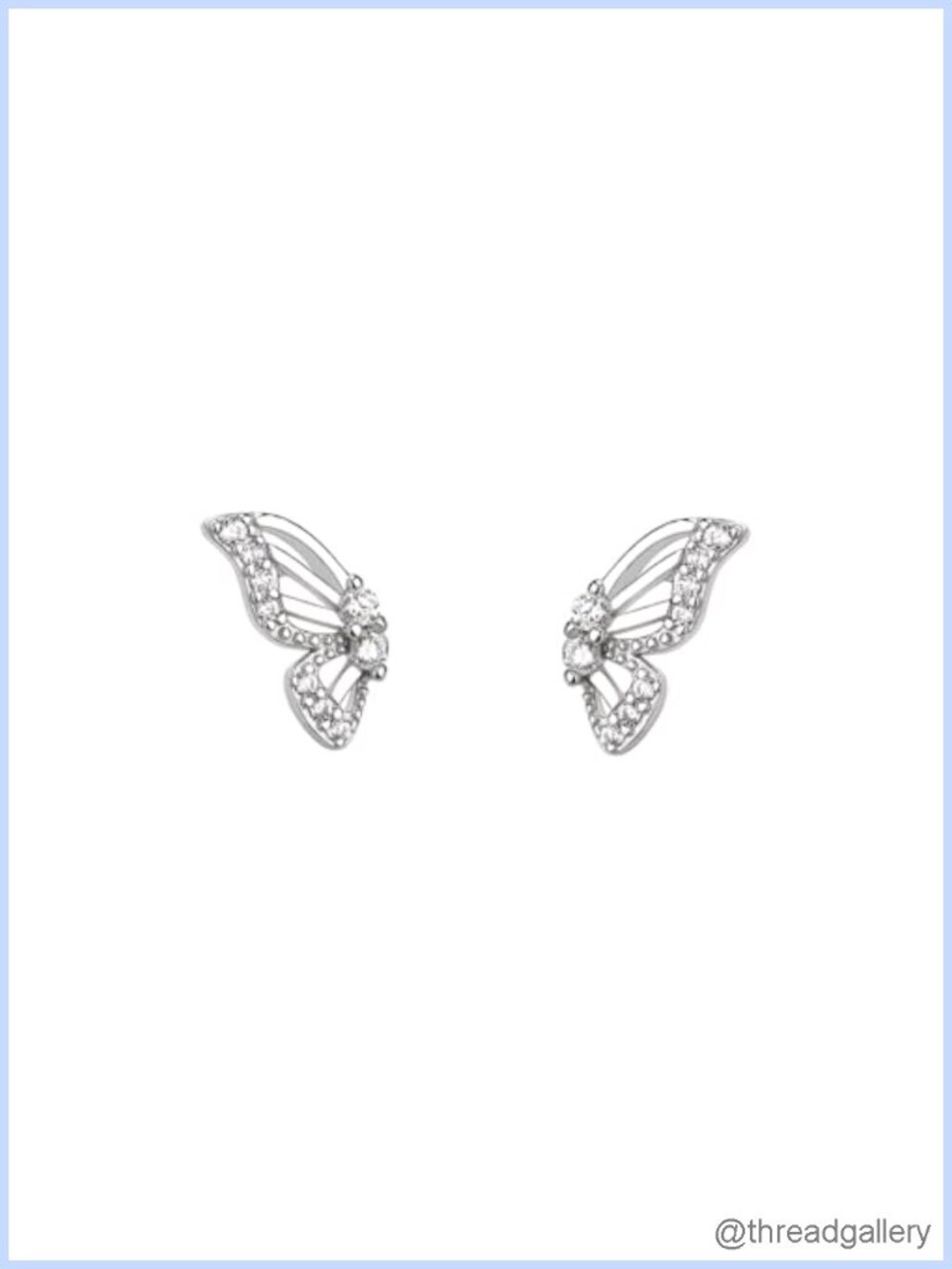 Butterfly Wing Stud Earrings 925 Sterling Silver Crystal Hypoallergenic